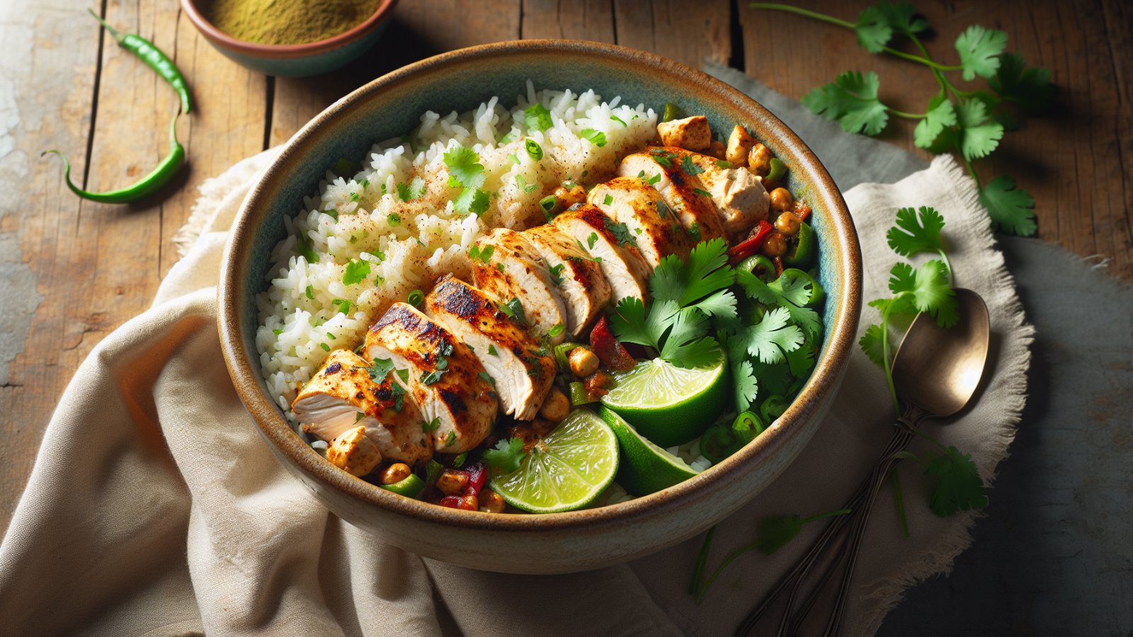 Loaded Chicken Burrito Bowl with Cilantro Lime Rice