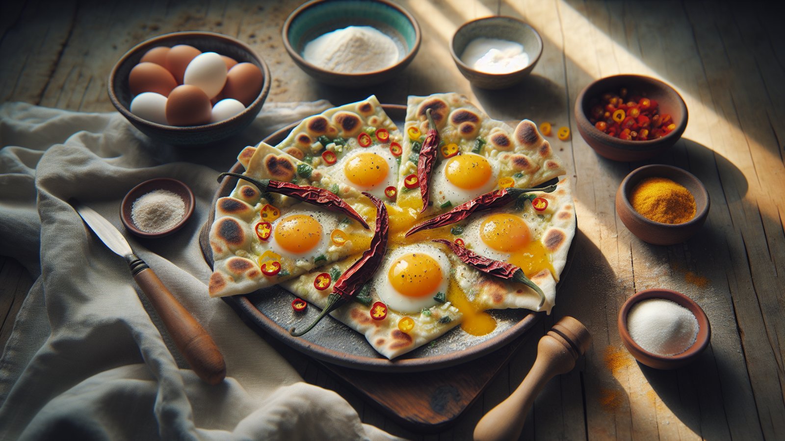 Cottage Cheese Chili Crisp Flatbreads with Eggs