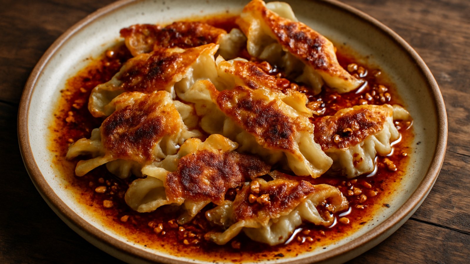 Crispy Smashed Gyozas with Garlic Chili Oil